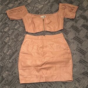 FASHION NOVA Blush Pink Faux Leather Two Piece Set Crop Top and Pencil Skirt